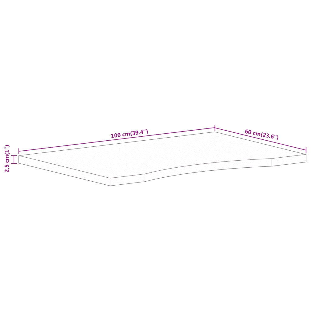 Piano Scrivania con Curva 100x60x2,5cm Massello Grezzo di Mango