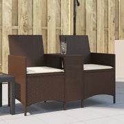 vidaXL Divano a 2 Posti con Tavolo e Cuscini Marrone in Polyrattan
