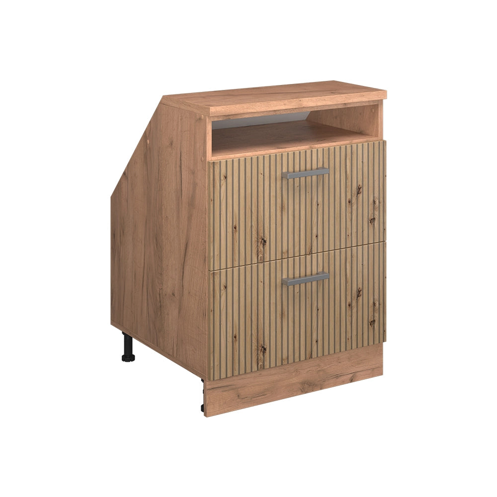 Mobile cucina sottotetto R-Line Rovere artigianale/Rovere dorato 60 cm con 2 cassetti, carcassa 60 cm profondità Vicco