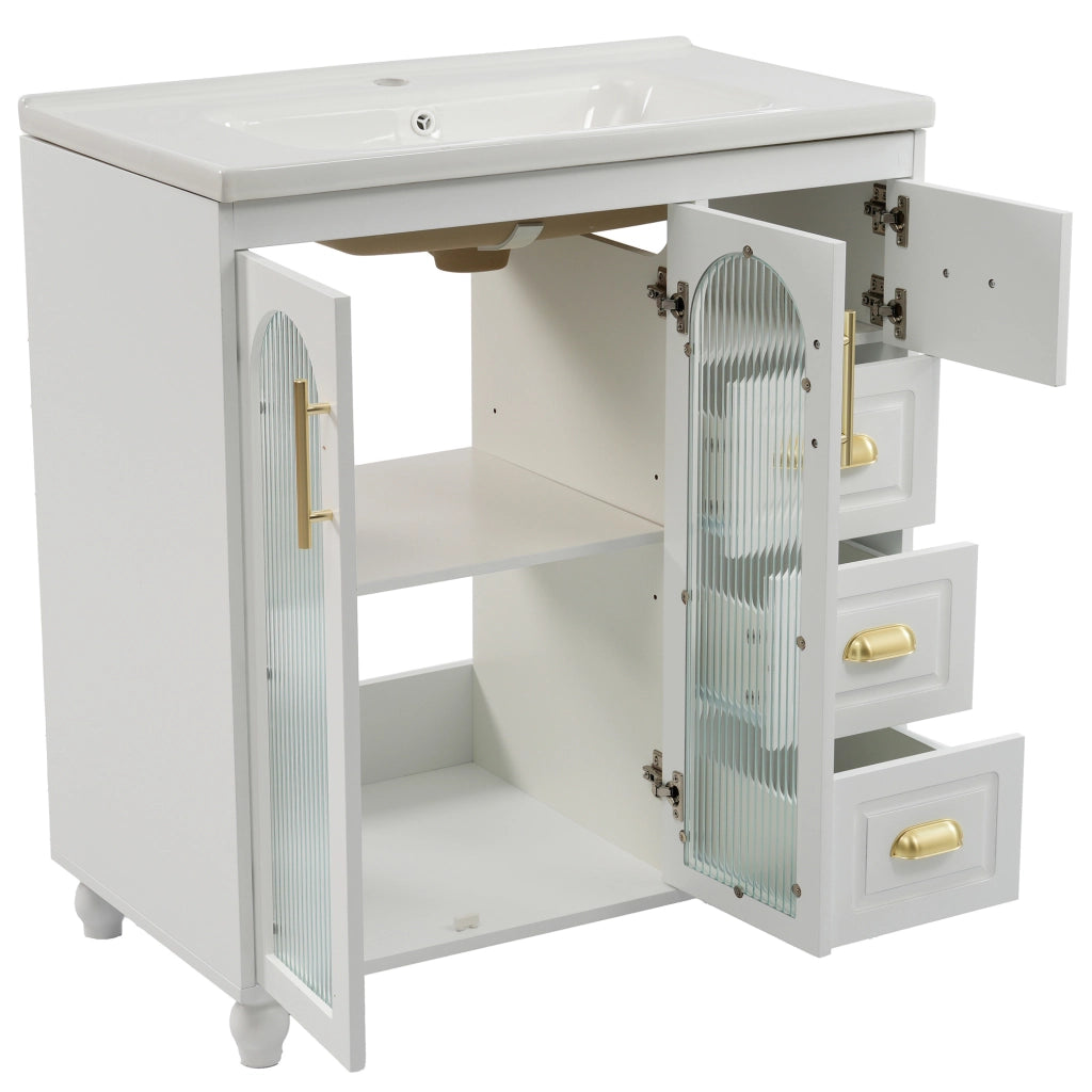 Mobile bagno bianco 80 cm con lavabo in ceramica e doppio vano