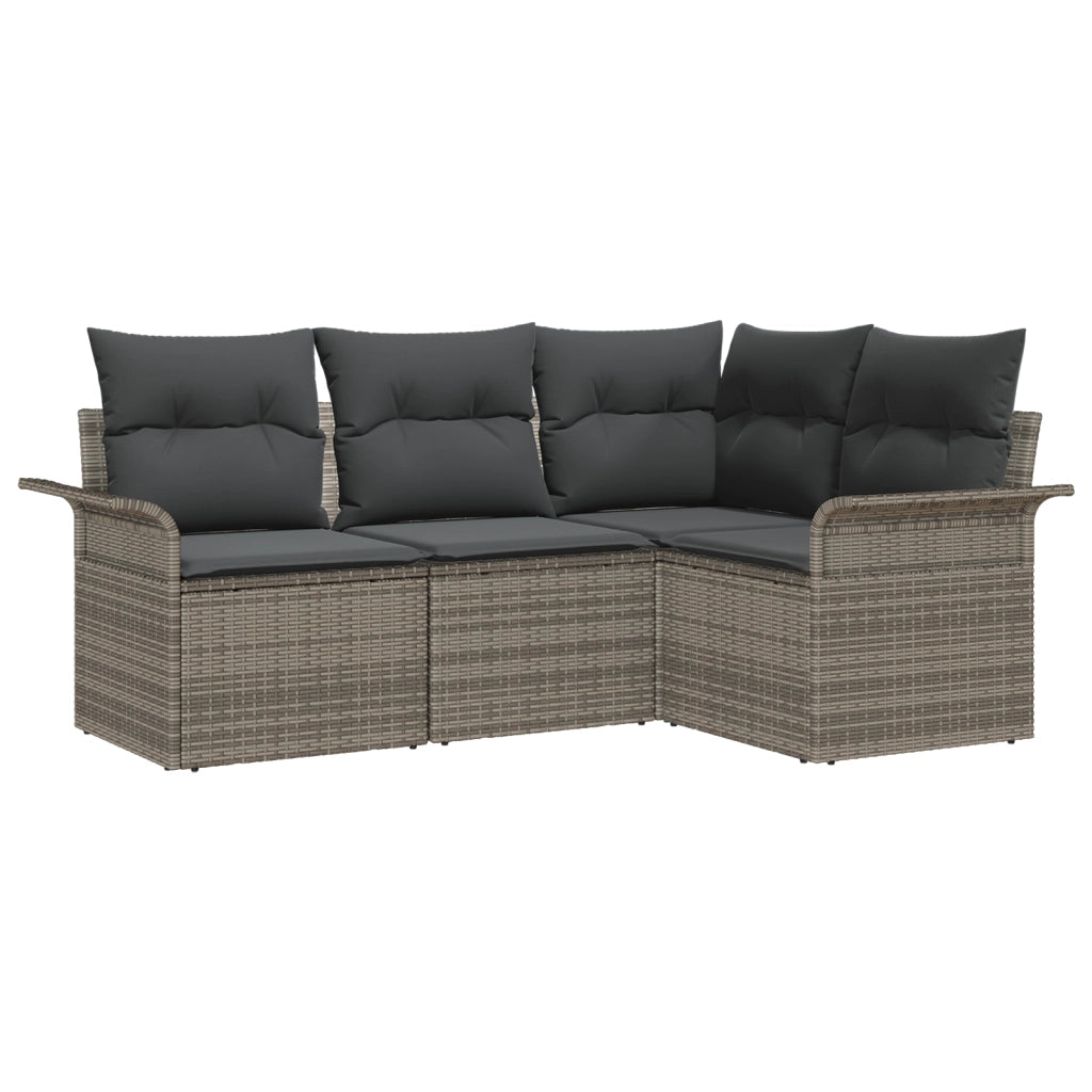 Set Divano da Giardino a 4 Pezzi con Cuscini Grigio in Polyrattan