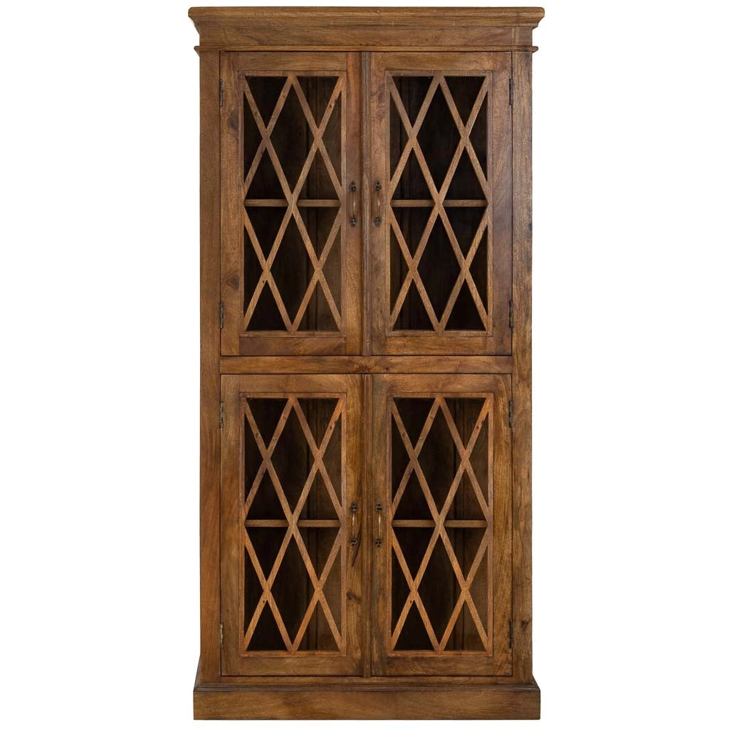 Vetrina in legno e vetro rifinita artigianalmente con 2 ante marrone 90x40x183