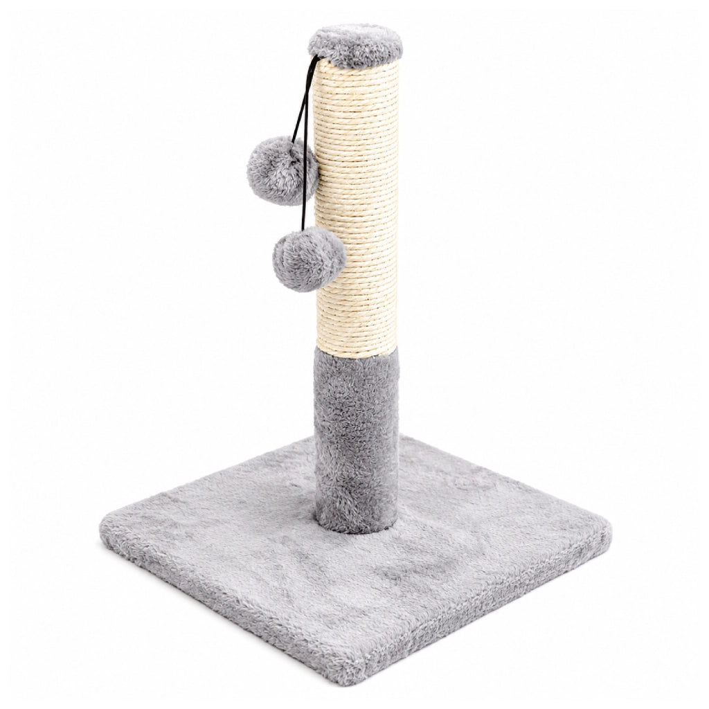 Tiragraffi per Gatti con Palline Gioco Penzolanti, Colonna in Sisal Naturale, Base Rivestita in Peluche, 40x32x32 cm Grigio