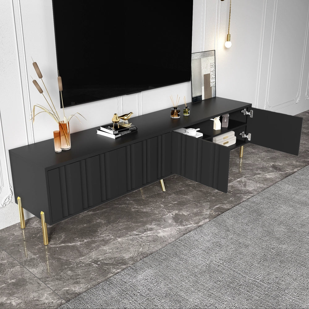 Mobile TV design - Xylo - 190x38x48 cm - Nero - Porte rainur?? piedi dorati