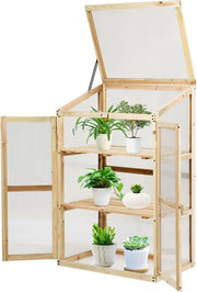 Mini Serra da Giardino a 3 Ripiani in Legno, Serra da Esterno e Interno per Piante e Orto con Coperchio e Ante Apribili, Mini Serra da Giardino e Balcone, 60 x 45 x 100 cm