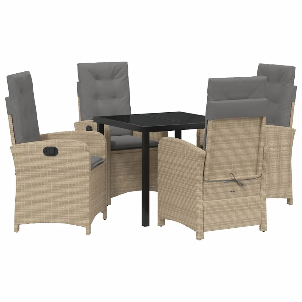 Set da Pranzo per Giardino con cuscino 5 pcs Beige polyrattan 3380289