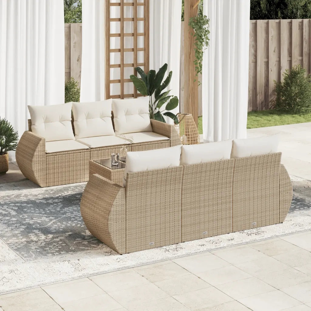 Set Divani da Giardino 7 pz con Cuscini Beige in Polyrattan 3253445