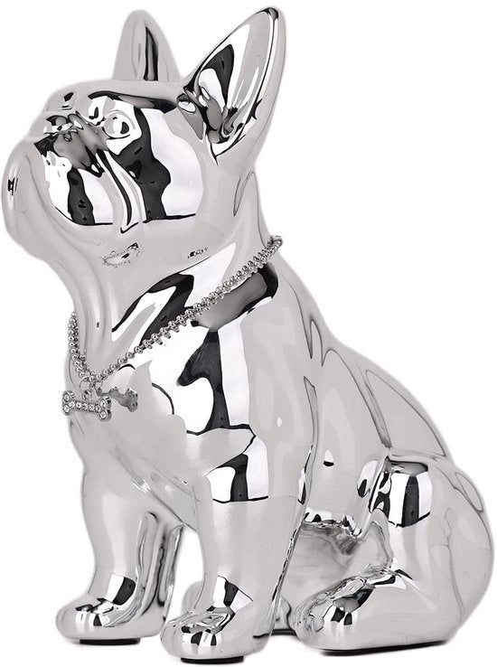 Sculptura di Cane Bulldog in Hars con Finitura Argentata (Zilver, M)