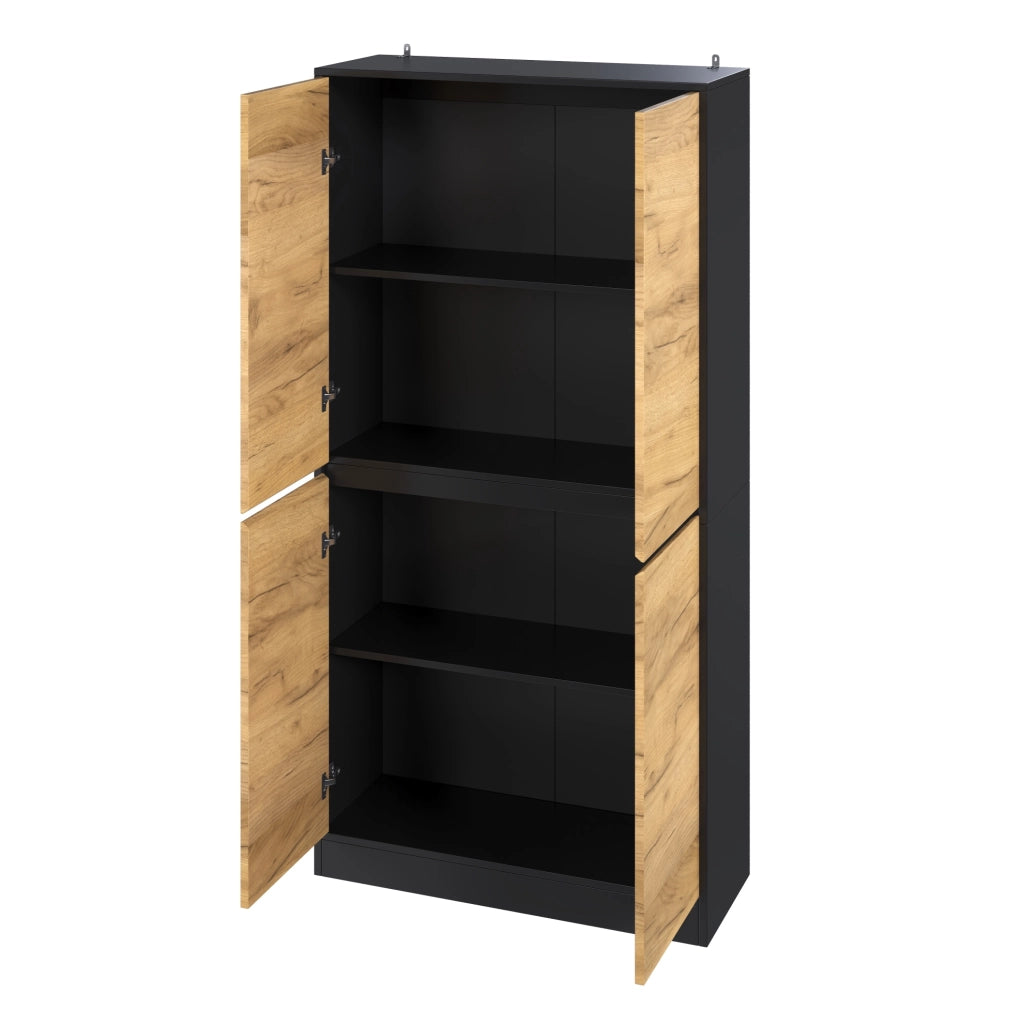 Armadio alto ULEVR 80x35x180 cm con ripiani regolabili e cerniere soft-close, nero e effetto rovere