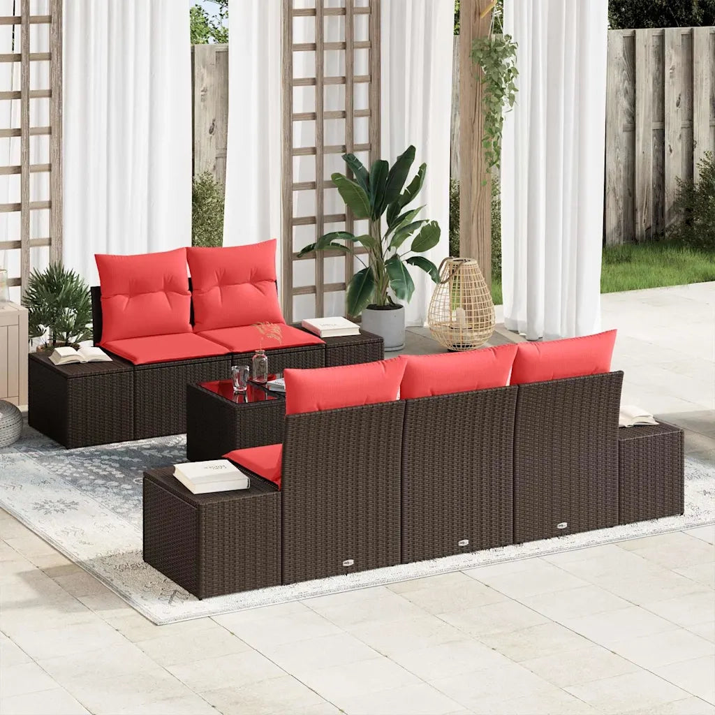 Set Divano da Giardino con cuscino 6 pcs Marrone polyrattan