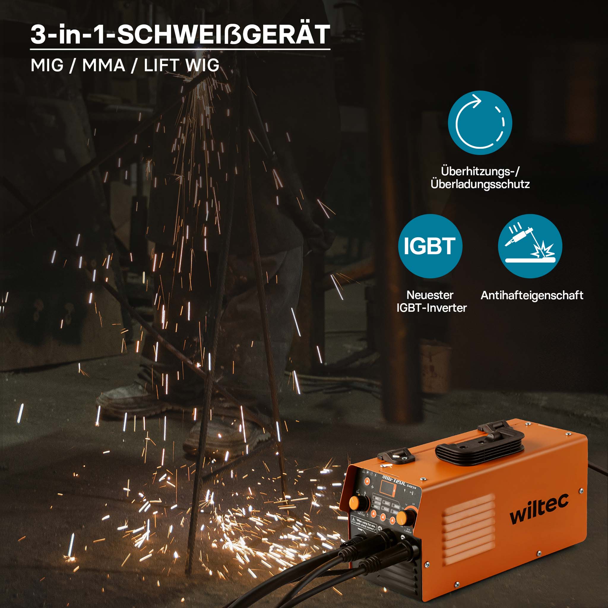 Saldatrice digitale IGBT 120A per saldatura MIG, MMA, FCAW, TIG