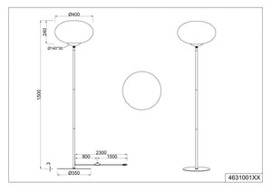 Piantana sfera, vetro e metallo, nero, H 150 cm, Fomento