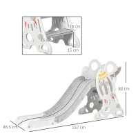 Scivolo per Bambini 18-36 Mesi in PE e PP a Tema Spaziale con Scale Antiscivolo, 157x46.5x80 cm, Grigio e Bianco