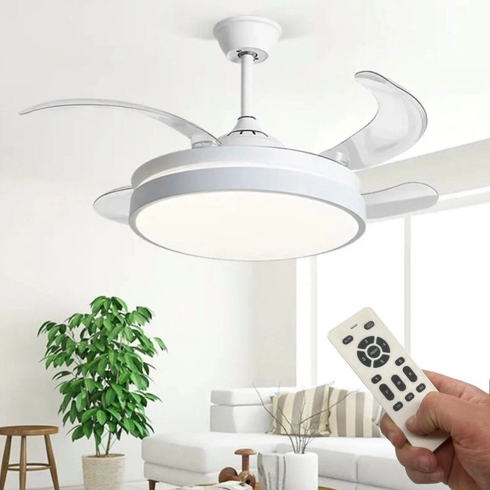 Trade Shop - Plafoniera Moderna Led Con Ventilatore Soffitto Cambia 3 Luci Telecomando F7189 -