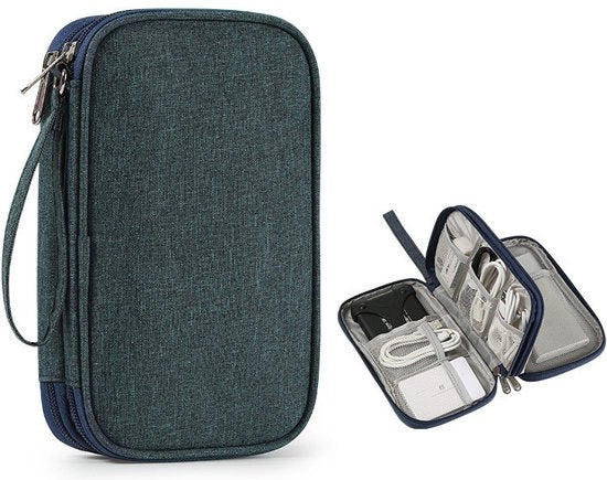 Tas per cavi, 21x13x5cm, organizzatore di cavi elettronico, organizzatore universale di cavi, tasca per cavi e accessori elettronici per USB, caricabatteria portatile - Blu scuro