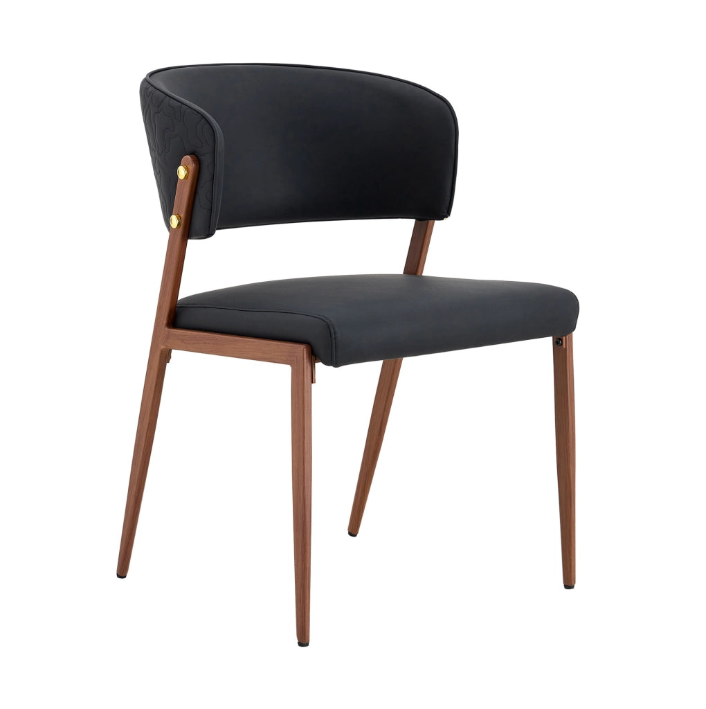 Sedia da pranzo moderna in ecopelle con schienale ergonomico e gambe in metallo nera
