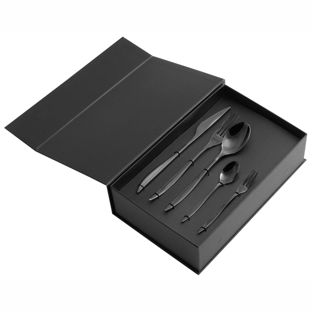 Set di posate in acciaio inossidabile nero 30 pezzi per ogni occasione Coltello Cucchiaio Forchetta Cucchiaino Forchetta da torta Design moderno