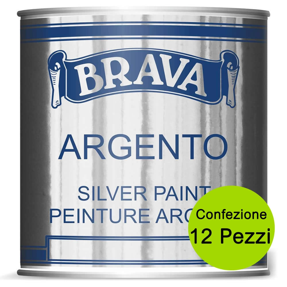 Multipack 12 pezzi argento brava vernice a pennello per interno e esterno ml 125