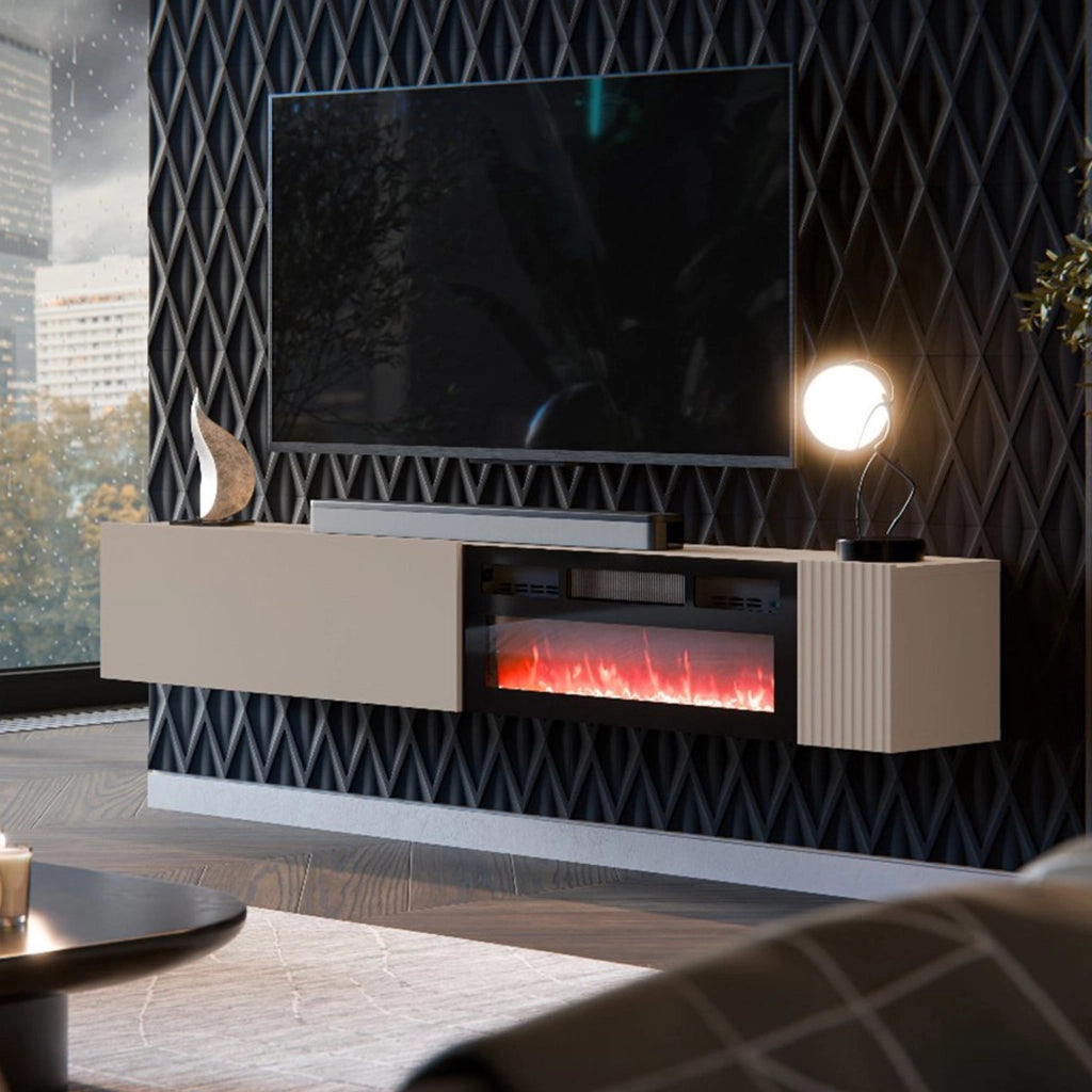 Sindia, Mobile Porta tv Modulabile, 200x29.8x30.5h cm Beige