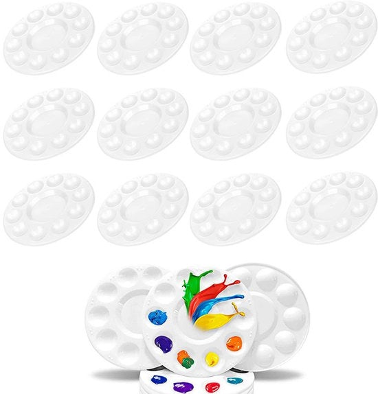 Palette di pittura da 20 pezzi - Scatola di vernice - Palette di pittura - Contenitore di vernice - Adatto per adulti e bambini - Attrezzature per la pittura - Adatto per scuole, atelier e feste - Bianco - 17 cm - Vernice non inclusa