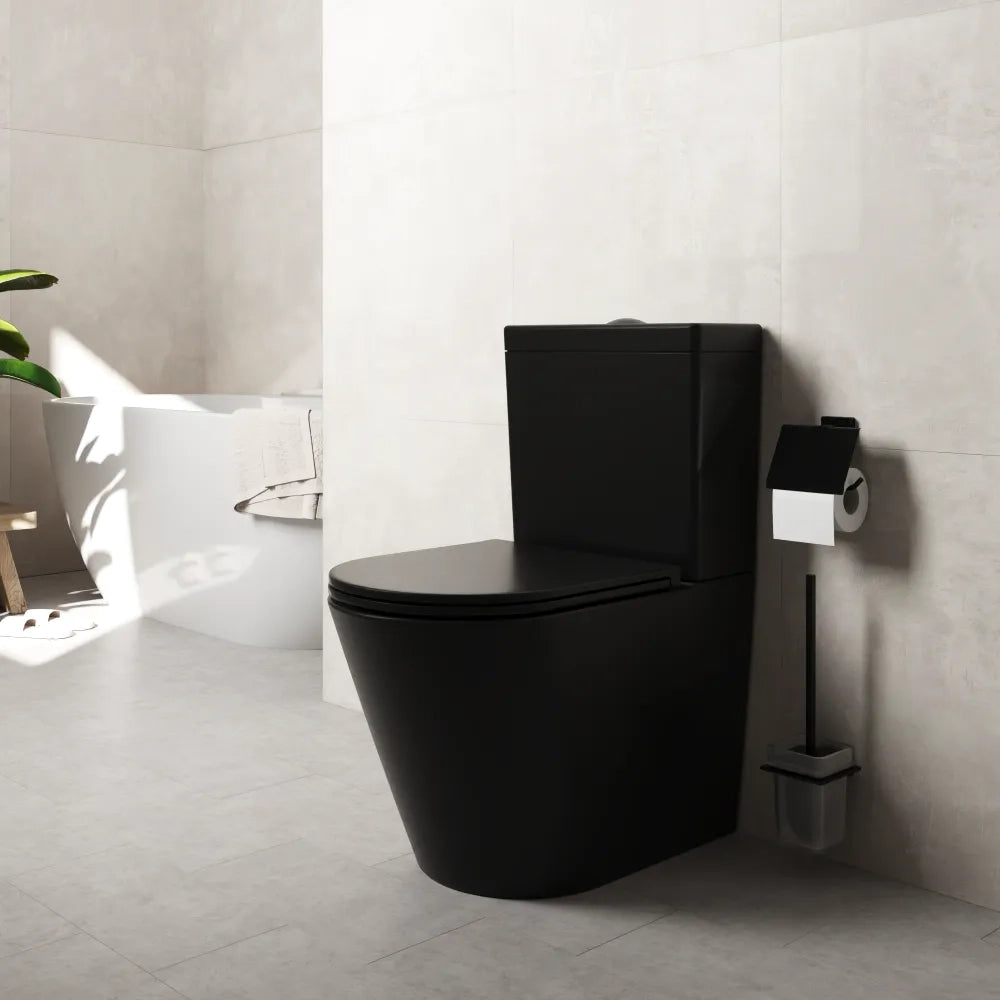 Vaso filomuro monoblocco rimless con cassetta e sedile copri-wc nero opaco | Vienna