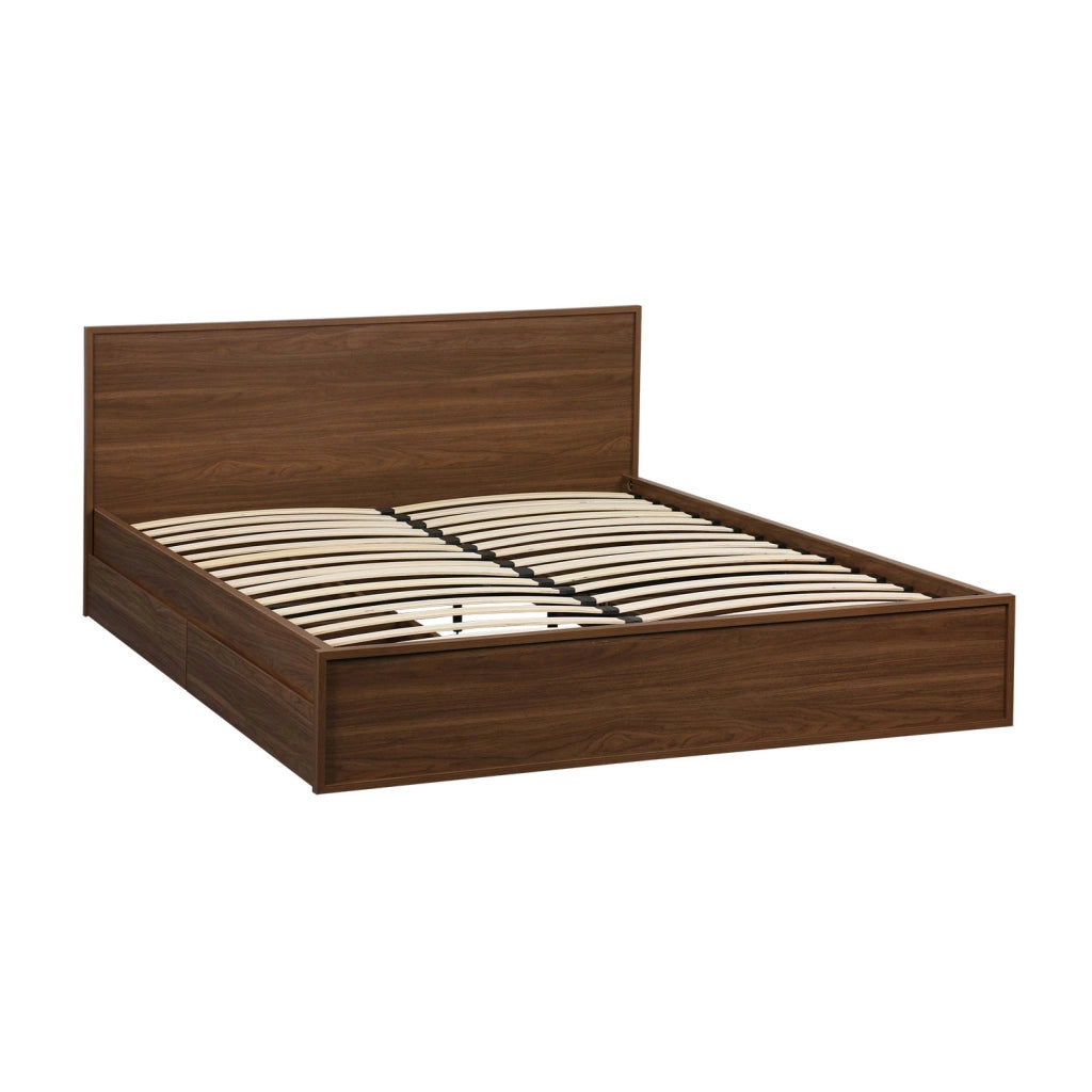 Letto con rete a doghe e testiera 160x200cm + 4 cassetti, noce