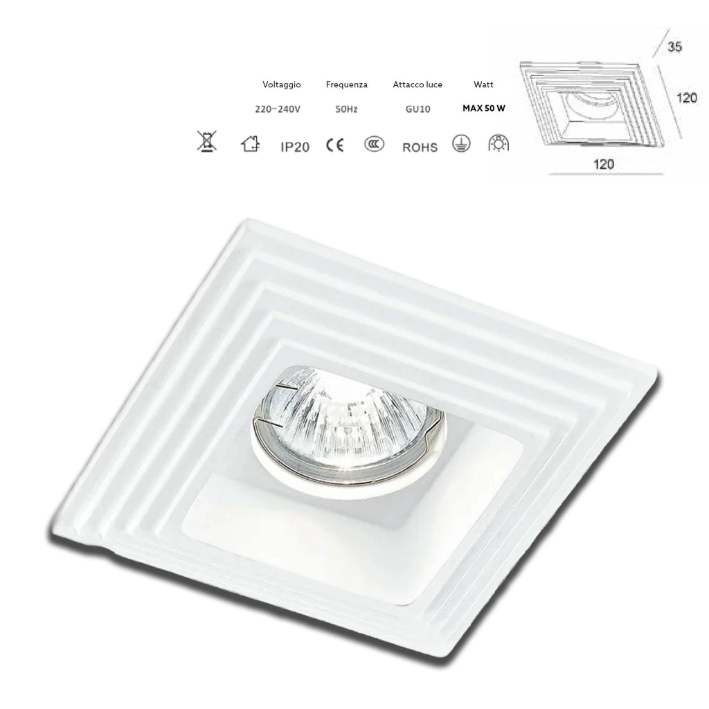 *STOCK* Portafaretto In Gesso Ceramico spirale  120x120mm  35W GU10 IP20
