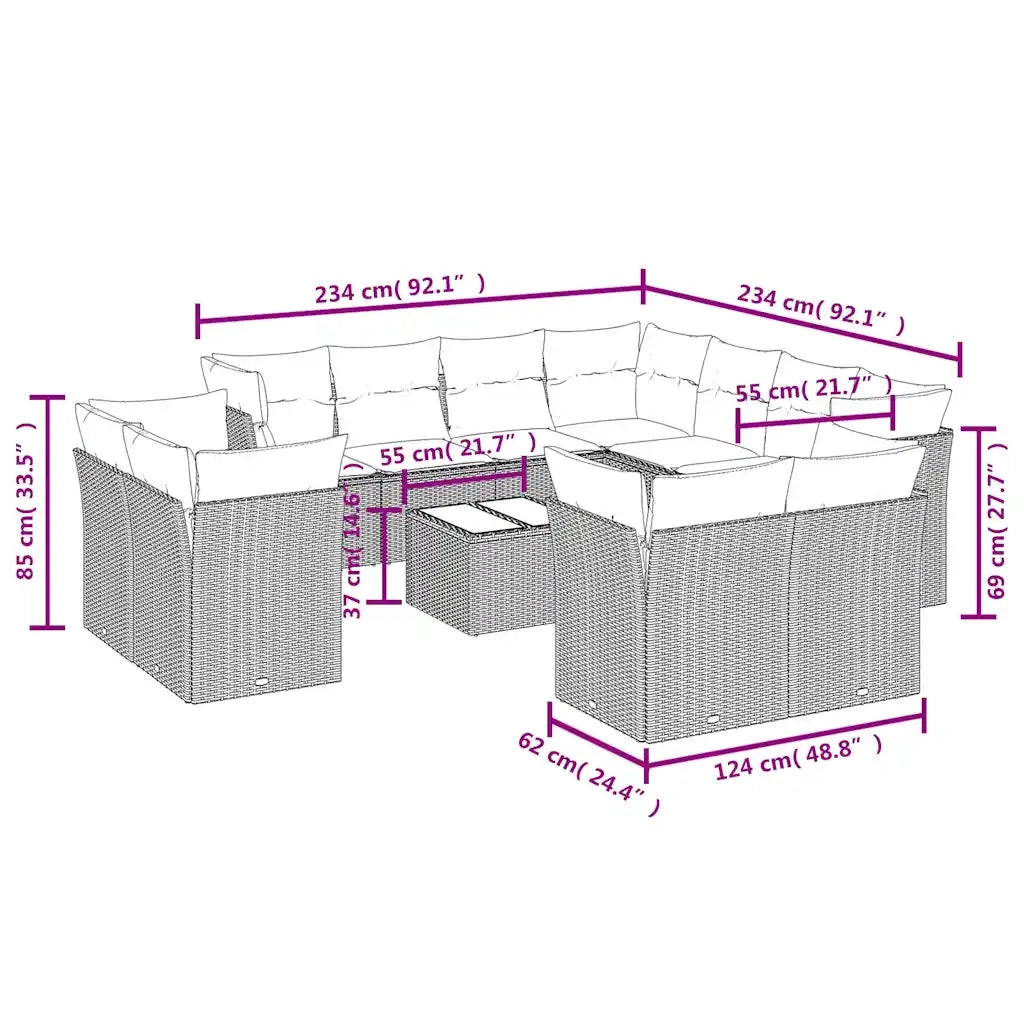 Set Divani da Giardino 12 pz con Cuscini Marrone in Polyrattan