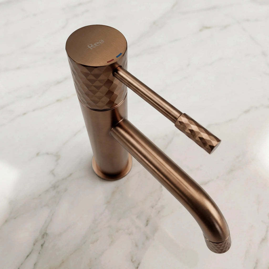 Rubinetto Da Lavabo Rea Lungo Diamond Brush Copper High