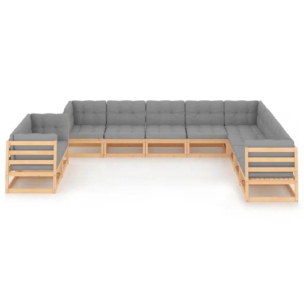 Set Salotto Giardino 10pz Cuscini Antracite Legno Massello Pino 3076974