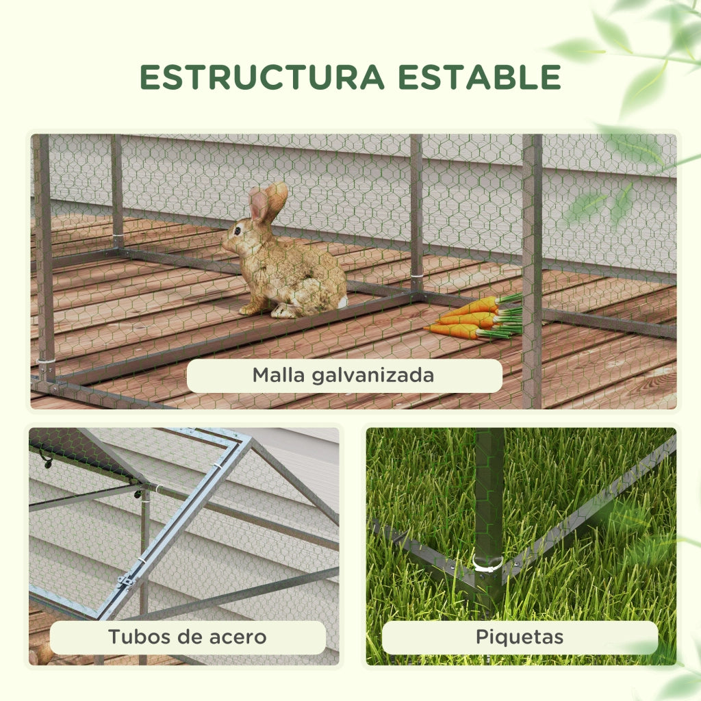 Recinto per Animali Domestici ¨C Xylo ¨C Acciaio con Tetto Anti-UV 198x100x120 cm Argento