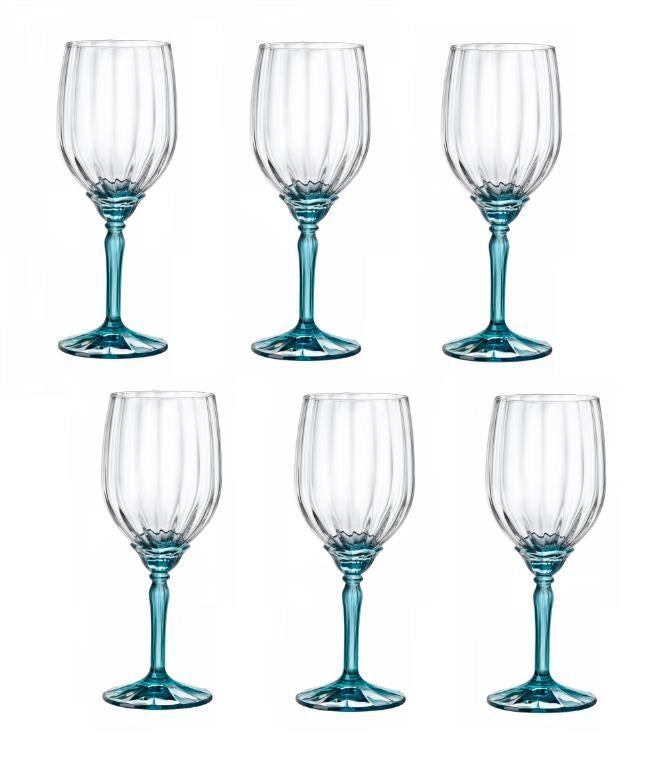 Set 6 Bicchieri Calici Vino Florian White Wine Blue 38 cl Rocco Bormioli