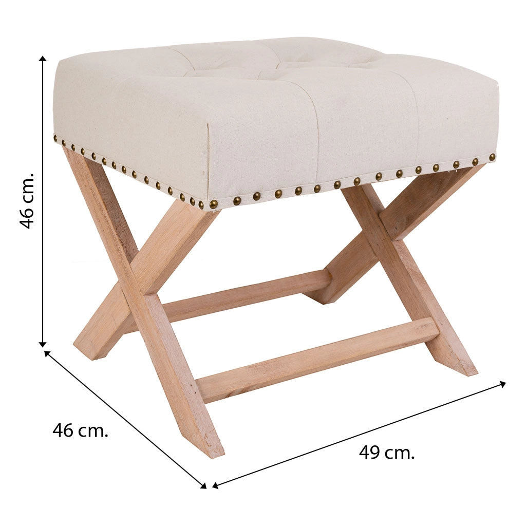 Sgabello imbottita in legno panna 49x46x46h