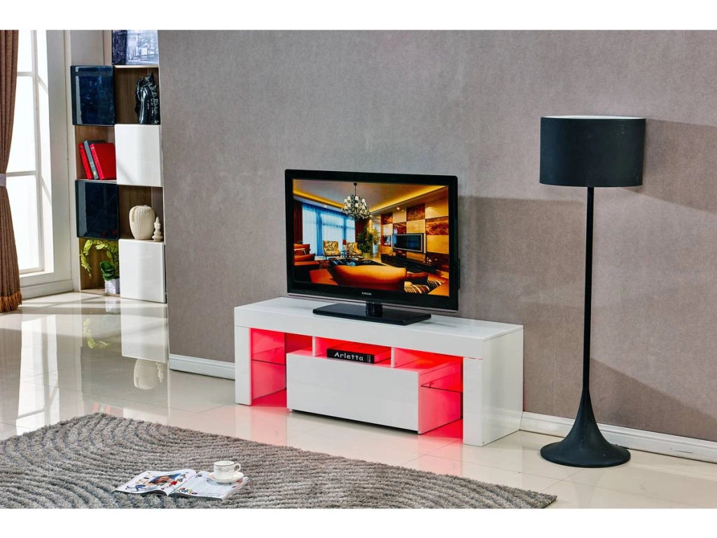 Mobile TV Led BORDA - 130 x 34 x 45 cm - Bianco laccato