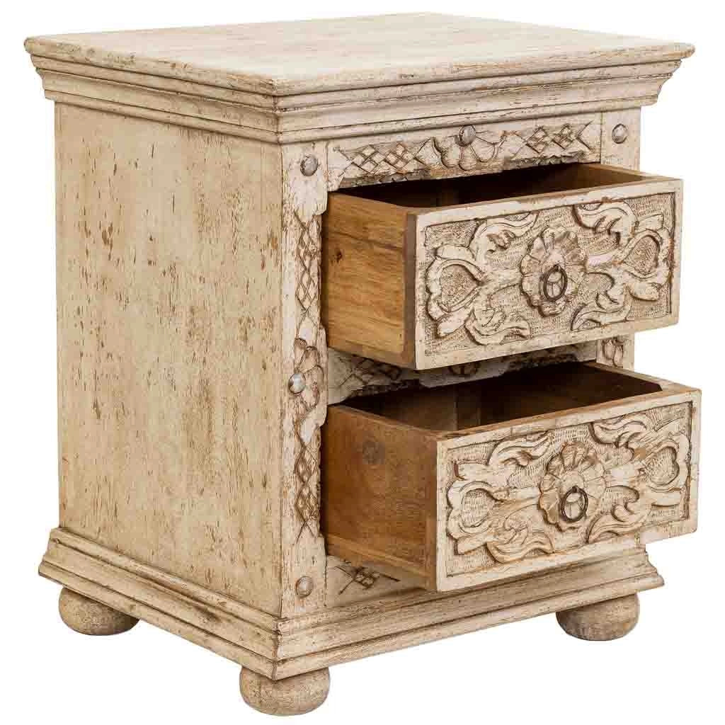 Comodino laterale in legno beige fatto a mano 50x40x60h cm