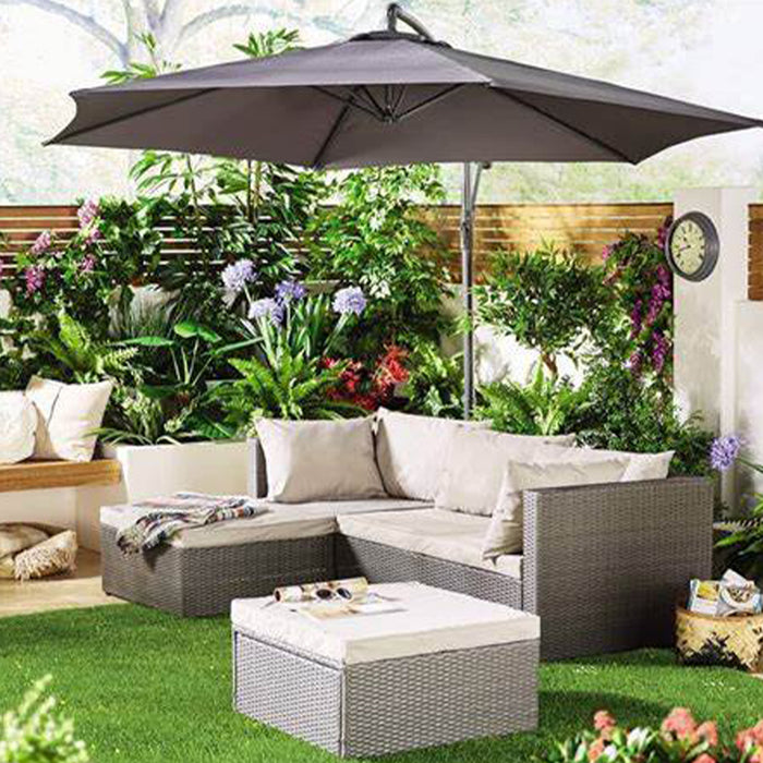 Set Salotto Divano in Polyrattan con Pouf Resistente da Esterno Giardino Beige