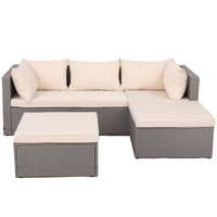 Set Salotto Divano in Polyrattan con Pouf Resistente da Esterno Giardino Beige