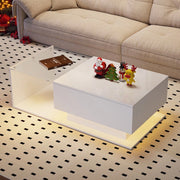Tavolino da Caff¨¨ con LED e Cassetto ¨C Xylo ¨C Bianco Lucido, Vetro Temperato, 100x50x32