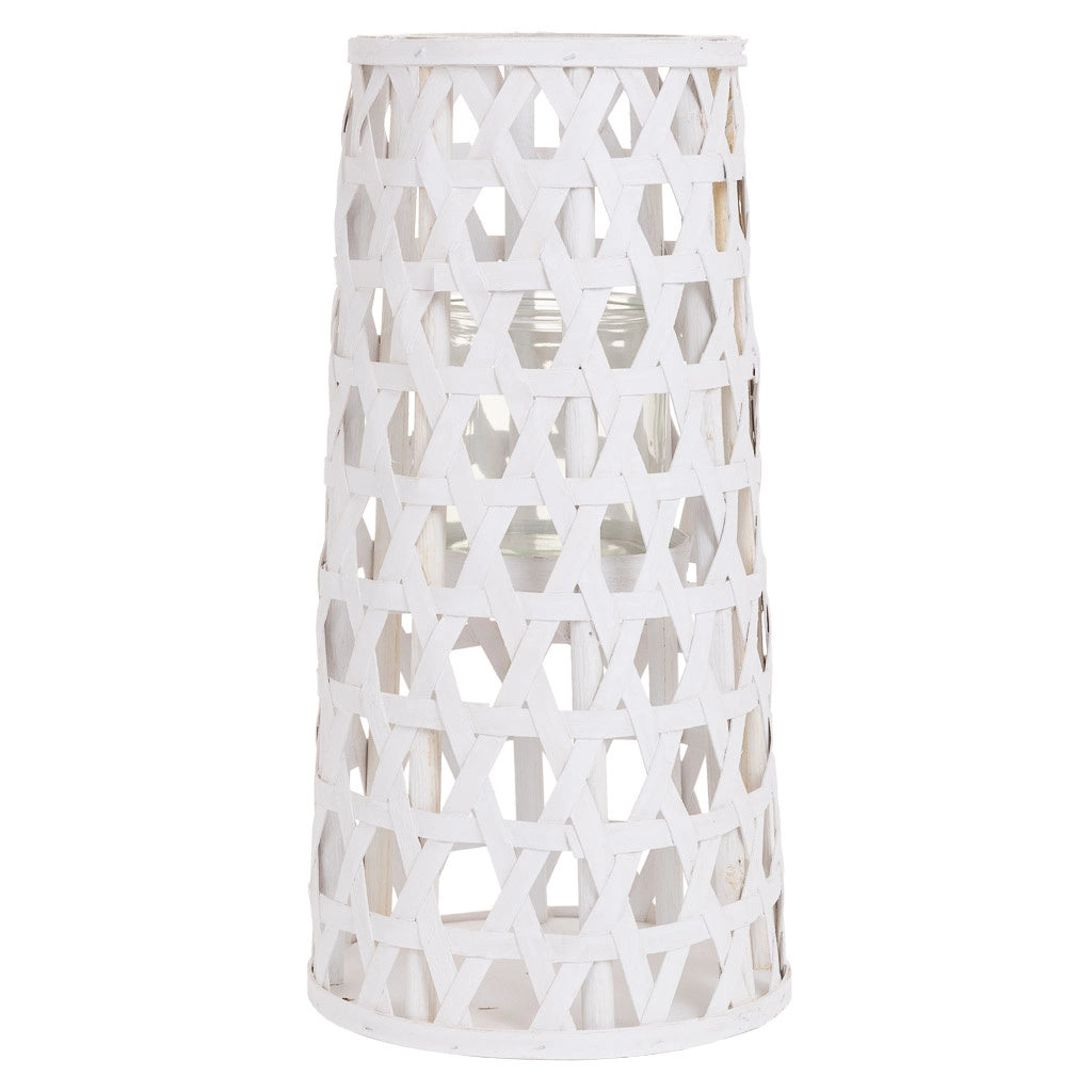 Lanterna portacandela in legno bianco d14,5/18,5x46,5h