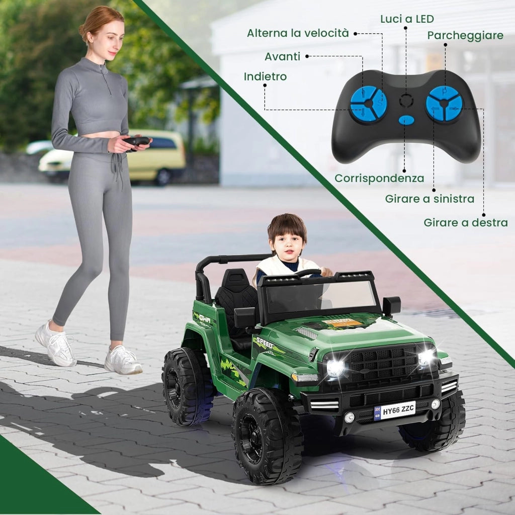 24V Auto per Bambini con Telecomando, Macchina Elettrica con 2 Posti musica Bluetooth luci, 2 Velocità Regolabile, Regalo per Bambini 3-8 Anni (Verde)