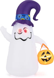 Fantasma Gonfiabile per Halloween 180 cm, con Lanterna di Zucca e Cappello da Mago, Decorazione Gonfiabile per Halloween con Luci LED e Soffiatore Incorporato, per Cortile, Prato e Feste