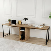 Scrivania Violet, Scrittoio multiuso, Tavolo per ufficio porta PC, Piano di lavoro, 240x60 h74 cm, Pino e Nero