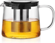Teiera con setaccio - vaso di vetro 1,5 litri - vaso di vetro termoresistente con coperchio - teiera premium con filtro in acciaio inossidabile - ideale per la preparazione di tè libero - grandi teiere