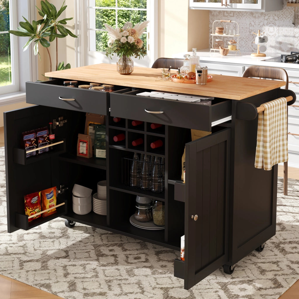 CARRELLO CUCINA 102x45x92 cm Nero in MDF e Metallo