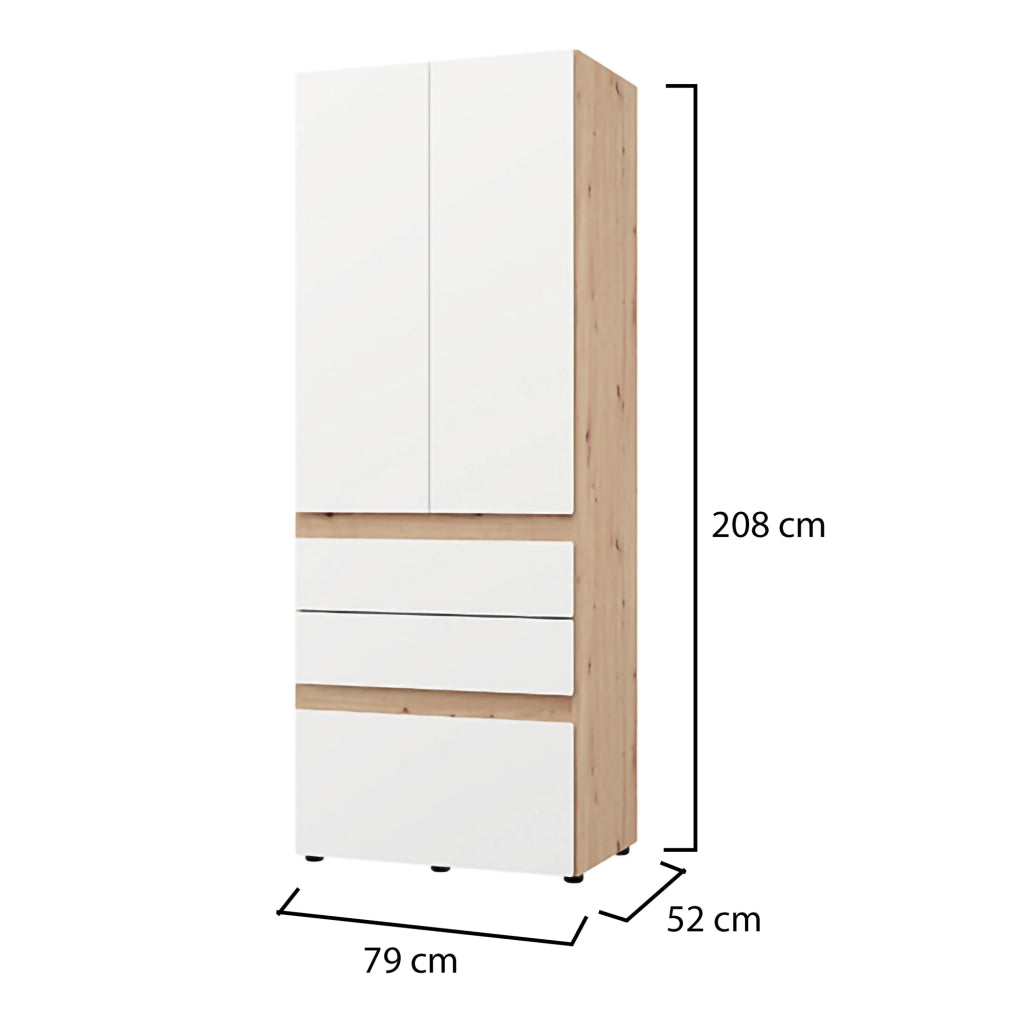 Armadio Camera da Letto Venas, Guardaroba 2 Ante Appendiabiti, 79x208h cm Bianco Opaco