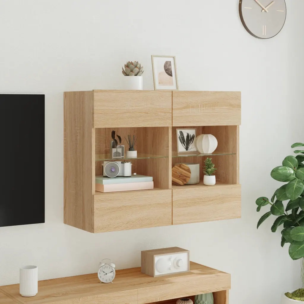 Mobile TV a Parete con Luci LED-Mobile TV a Muro Rovere Sonoma 78,5x30x60,5 cm
