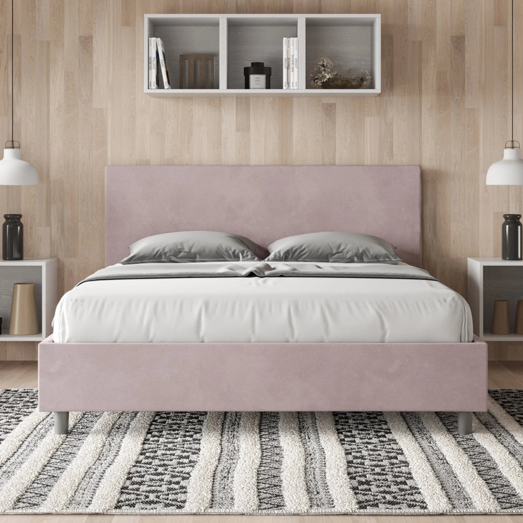 BS COM Letto queen size contenitore imbottito 150x210 microfibra glicine