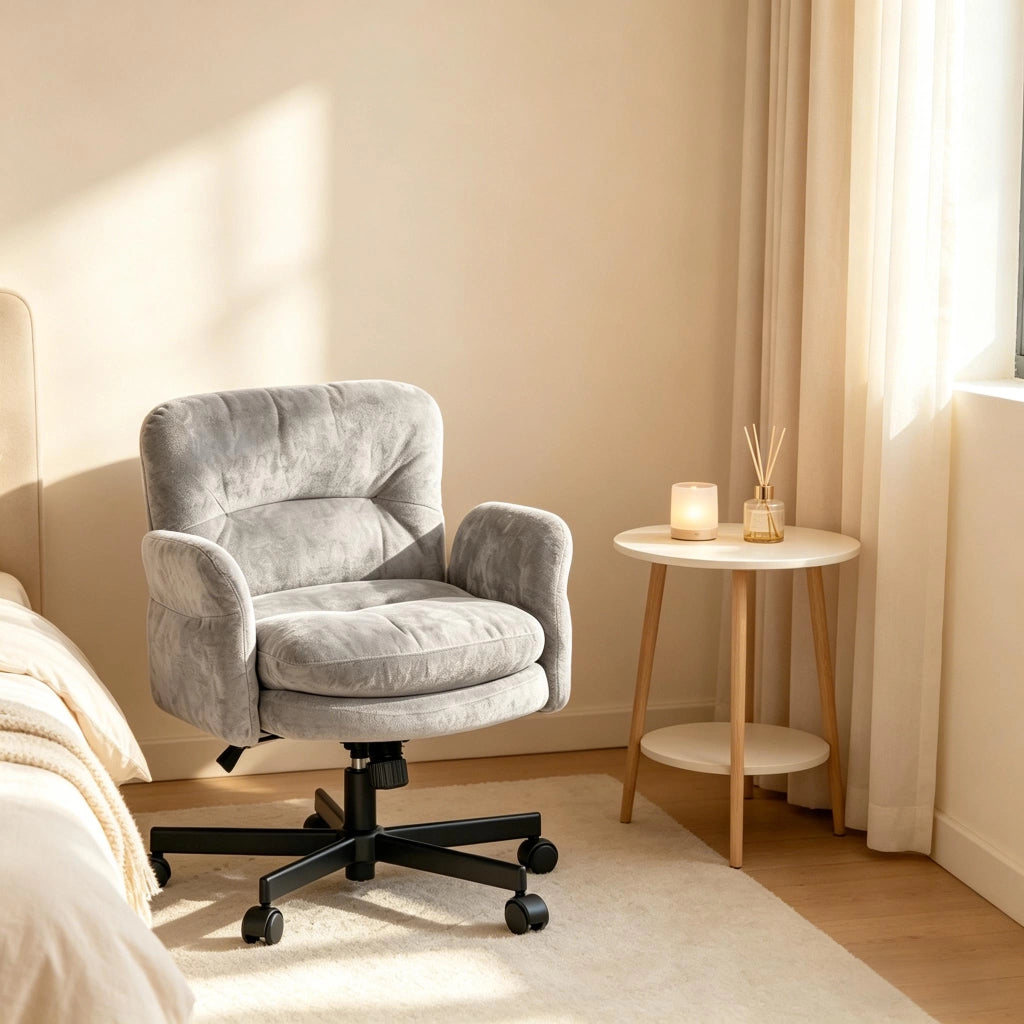 Sedia da pranzo girevole 360° ergonomica con schienale imbottito in ciniglia cotone e metallo grigio
