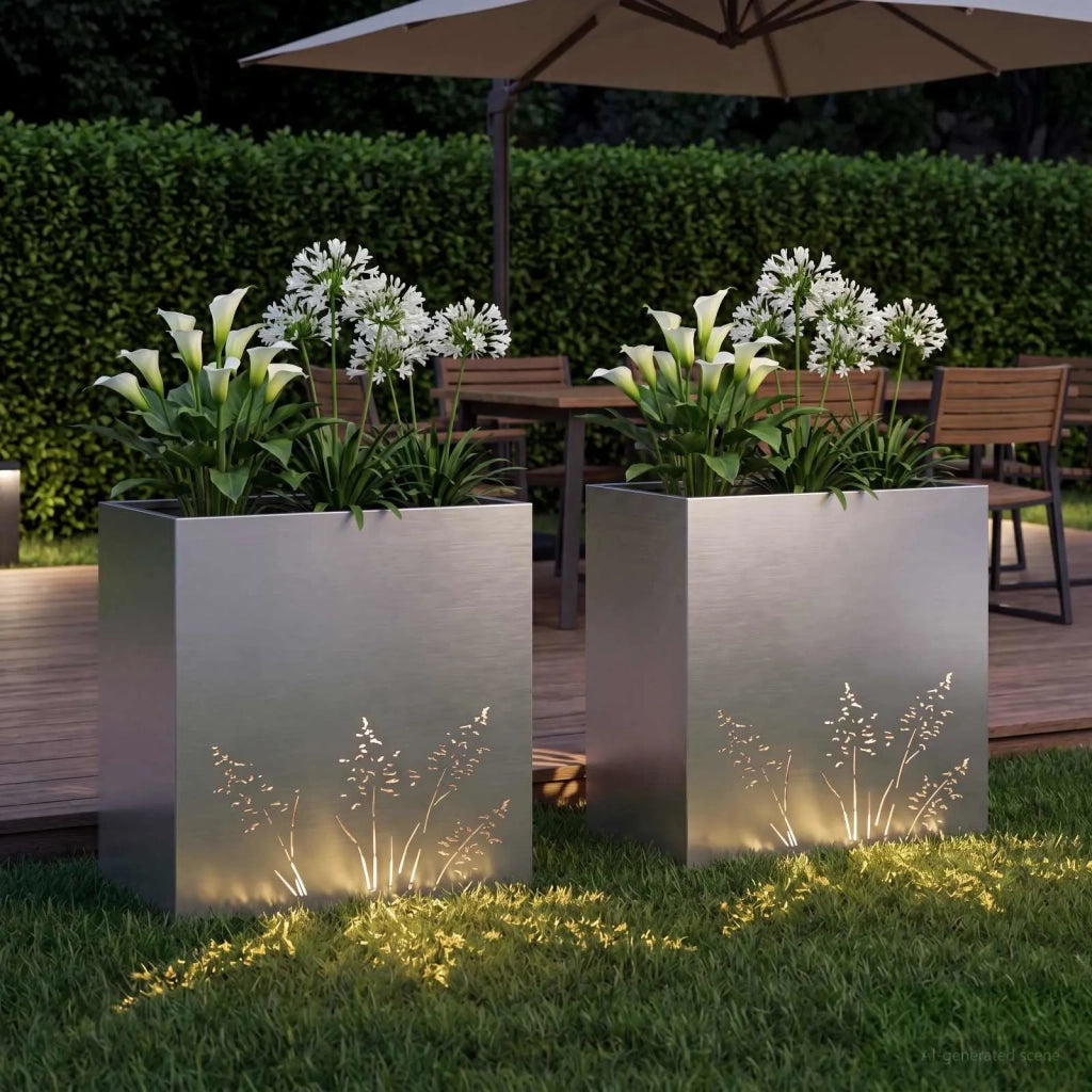 Vaso da giardino 2 pz Argento 50 x 30 x 49 cm Acciaio Inox 8005815
