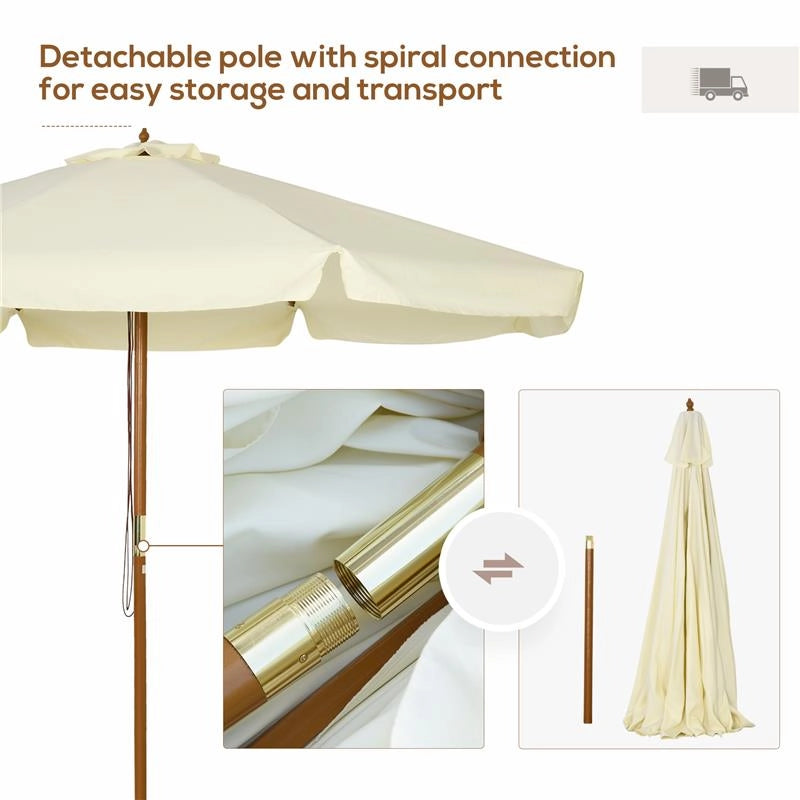 OMBRELLONE DA GIARDINO CON DOPPIO TETTUCCIO, IN LEGNO DI BAMBÙ E POLIESTERE, Ø325X250 CM, BEIGE